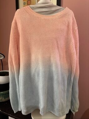 525 America Pink to Light Blue Ombre Knit Crewneck Sweater Size XL